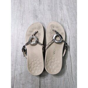 Vionic Karina Sandals Flip Flops Shoes Womens Size 6 Beige Snake Leather